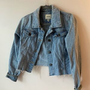 Light denim polka dotted denim jacket